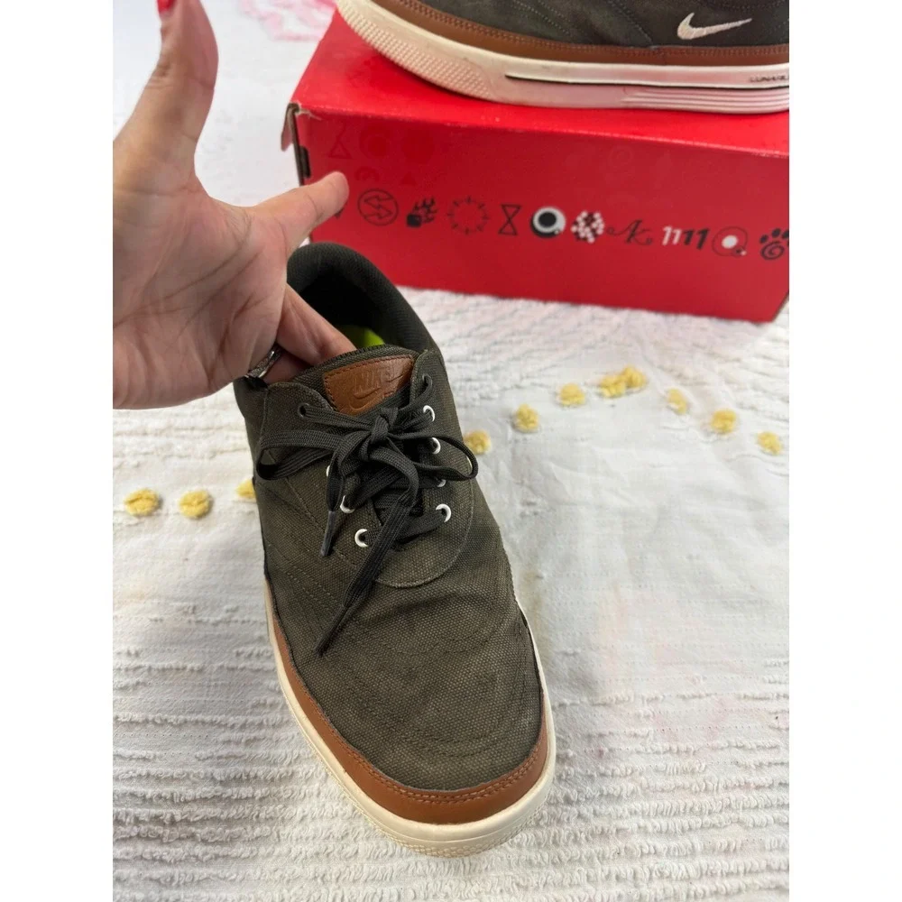 Nike Lunarlon Canvas Sneakers Olive Green Men's‎ Size 8.5 Lace Up Shoes